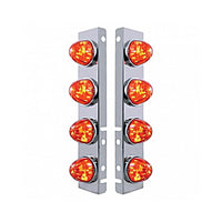 Stainless Steel Front Air Cleaner Bracket w/ 8 X 17 LED Watermelon Lights For Peterbilt Bezels or Visors - Amber LEDs (Dark Amber Lens)