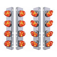 Stainless Steel Front Air Cleaner Bracket w/ 8 X 17 LED Watermelon Lights For Peterbilt Bezels or Visors - Amber LEDs (Dark Amber Lens)