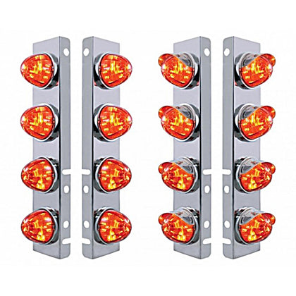 Stainless Steel Front Air Cleaner Bracket w/ 8 X 17 LED Watermelon Lights For Peterbilt Bezels or Visors - Amber LEDs (Dark Amber Lens)