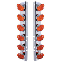 Stainless Steel Front Air Cleaner Bracket w/ 12 X LED Watermelon Lights & Stainless Steel Bezels For Peterbilt - Amber LEDs (Amber or Dark Amber Lens)