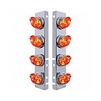 Stainless Steel Front Air Cleaner Bracket w/ 8 X 17 LED Watermelon Lights For Peterbilt Bezels or Visors - Amber LEDs (Dark Amber Lens)