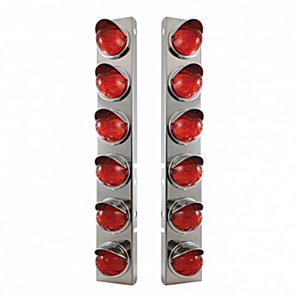 Stainless Steel Front Air Cleaner Bracket w/ 12 X 17 LED Watermelon Lights & Visors For Peterbilt - Amber LEDs (Amber Lens)