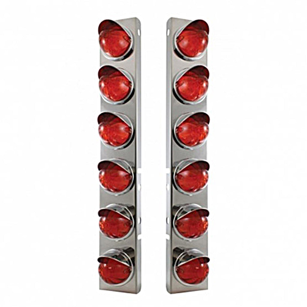 Stainless Steel Front Air Cleaner Bracket w/ 12 X 17 LED Watermelon Lights & Visors For Peterbilt - Amber LEDs (Amber Lens)