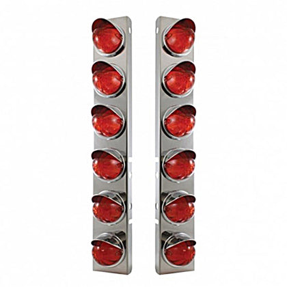 Stainless Steel Front Air Cleaner Bracket w/ 12 X 17 LED Watermelon Lights & Visors For Peterbilt - Amber LEDs (Amber Lens)