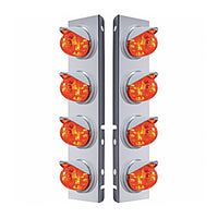 Stainless Steel Front Air Cleaner Bracket w/ 8 X 17 LED Watermelon Lights For Peterbilt Bezels or Visors - Amber LEDs (Dark Amber Lens)