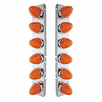 Stainless Steel Front Air Cleaner Bracket w/ 12 X 19 LED Watermelon Lights & Bezels For Peterbilt - Amber LEDs (Amber or Dark Amber Lens)