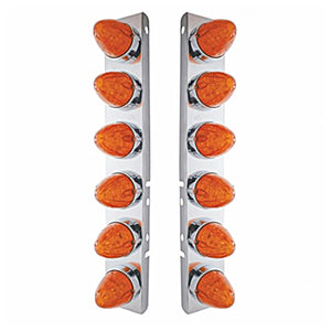 Stainless Steel Front Air Cleaner Bracket w/ 12 X 19 LED Watermelon Lights & Bezels For Peterbilt - Amber LEDs (Amber or Dark Amber Lens)