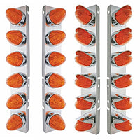 Stainless Steel Front Air Cleaner Bracket w/ 12 X 19 LED Watermelon Lights & Bezels For Peterbilt - Amber LEDs (Amber or Dark Amber Lens)