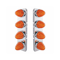 Stainless Steel Front Air Cleaner Bracket w/ 8 X 19 LED Watermelon Lights & Bezels or Visors For Peterbilt - Amber LEDs (Dark Amber Lens)