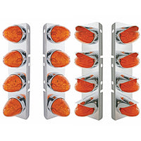 Stainless Steel Front Air Cleaner Bracket w/ 8 X 19 LED Watermelon Lights & Bezels or Visors For Peterbilt - Amber LEDs (Dark Amber Lens)