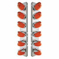 Stainless Steel Front Air Cleaner Bracket w/ 12 X 19 LED Watermelon Lights & Bezels For Peterbilt - Amber LEDs (Amber or Dark Amber Lens)