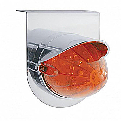 United Pacific - Stainless Light Bracket With 19 LED Bullet Style Grakon 1000 Light & Visor (Amber LEDs - Dark Amber Lens)
