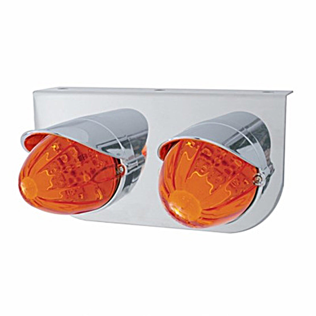 United Pacific - Stainless Light Bracket With 2X 19 LED Watermelon Lights & Visors (Amber LEDs - Amber Lens)