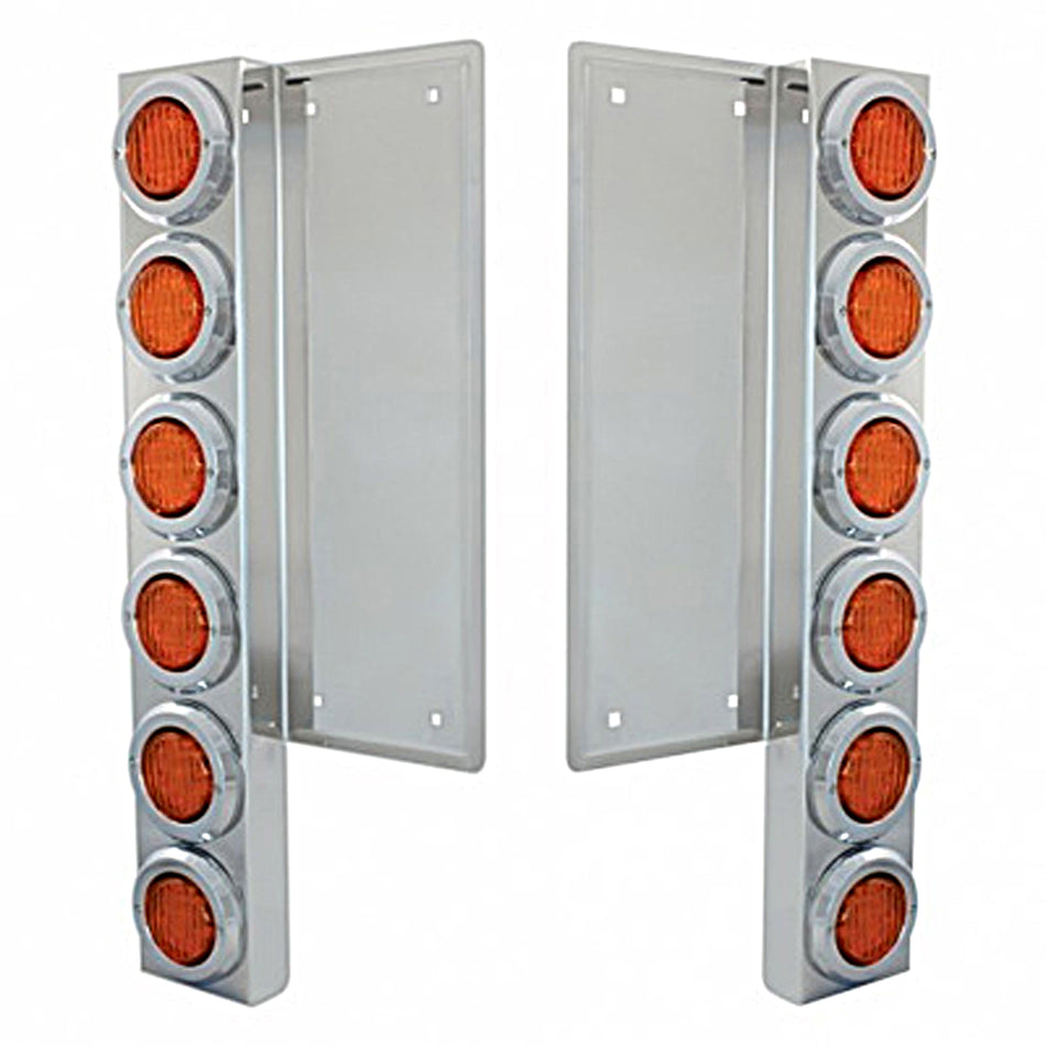 Freightliner Stainless Steel Front Air Cleaner Bracket w/ 12 X 9 LED 2" Standard or Beehive Lights & Bezels - Amber LEDs (Amber Lens)