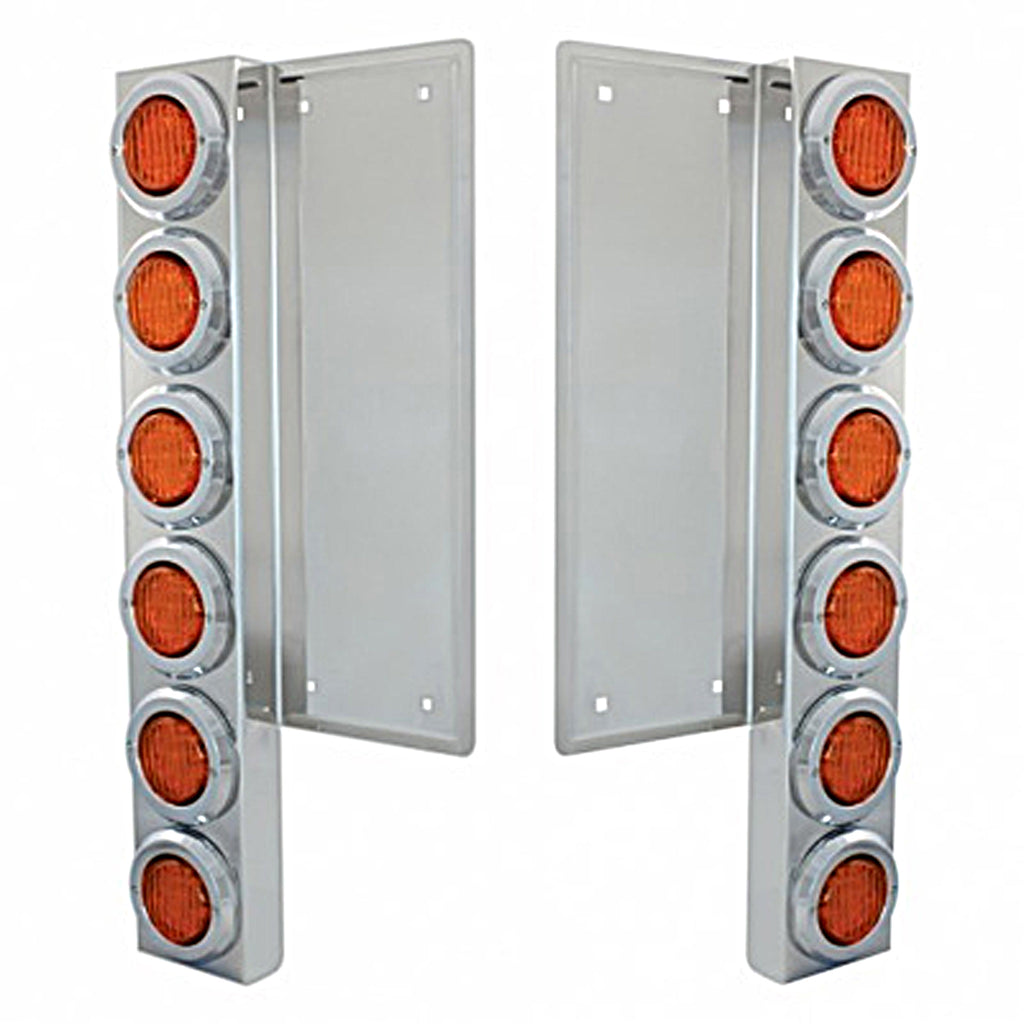 Freightliner Stainless Steel Front Air Cleaner Bracket w/ 12 X 9 LED 2" Standard or Beehive Lights & Bezels - Amber LEDs (Amber Lens)