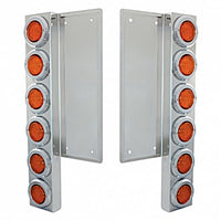 Freightliner Stainless Steel Front Air Cleaner Bracket w/ 12 X 9 LED 2" Standard or Beehive Lights & Bezels - Amber LEDs (Amber Lens)