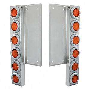 Freightliner Stainless Steel Front Air Cleaner Bracket w/ 12 X 9 LED 2" Standard or Beehive Lights & Bezels - Amber LEDs (Amber Lens)