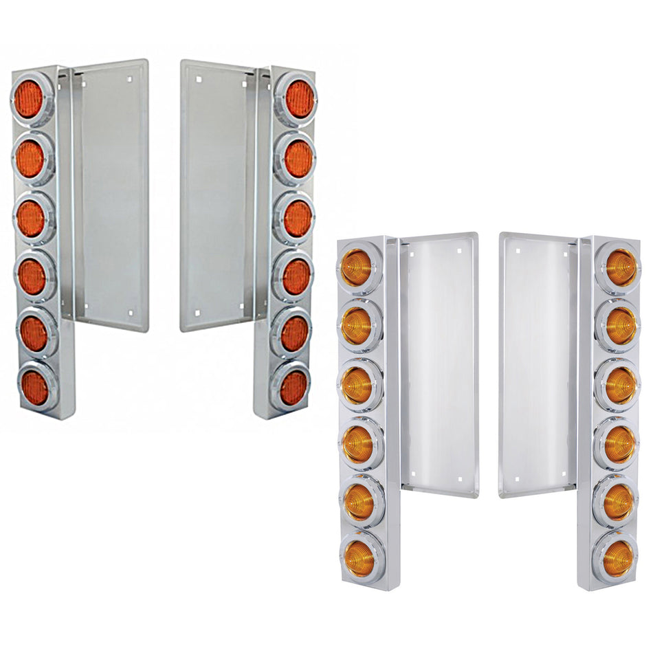 Freightliner Stainless Steel Front Air Cleaner Bracket w/ 12 X 9 LED 2" Standard or Beehive Lights & Bezels - Amber LEDs (Amber Lens)