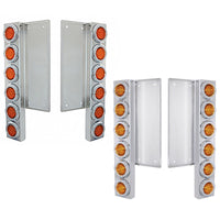 Freightliner Stainless Steel Front Air Cleaner Bracket w/ 12 X 9 LED 2" Standard or Beehive Lights & Bezels - Amber LEDs (Amber Lens)