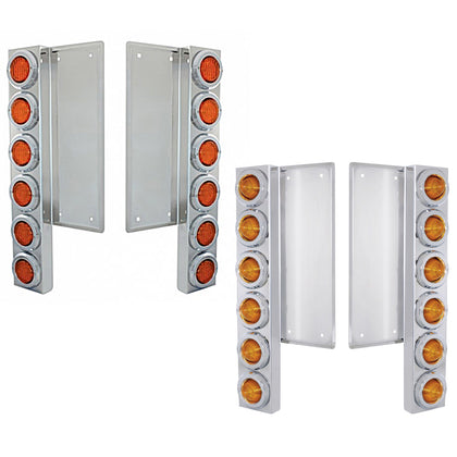 Freightliner Stainless Steel Front Air Cleaner Bracket w/ 12 X 9 LED 2" Standard or Beehive Lights & Bezels - Amber LEDs (Amber Lens)