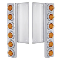 Freightliner Stainless Steel Front Air Cleaner Bracket w/ 12 X 9 LED 2" Standard or Beehive Lights & Bezels - Amber LEDs (Amber Lens)