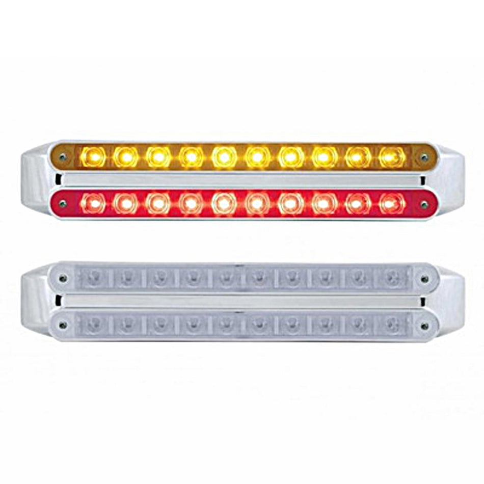 United Pacific - Dual 10 LED 9" Light Bars - Amber & Red LEDs (Amber & Red or Clear Lens)