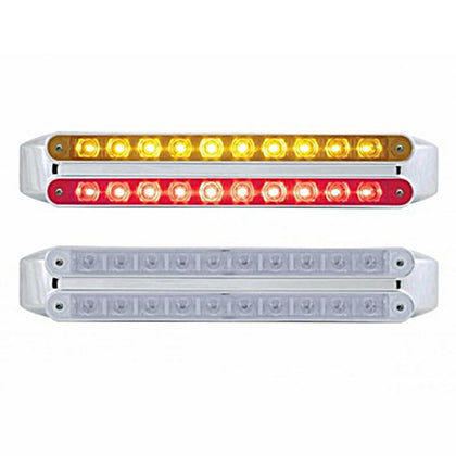 United Pacific - Dual 10 LED 9" Light Bars - Amber & Red LEDs (Amber & Red or Clear Lens)