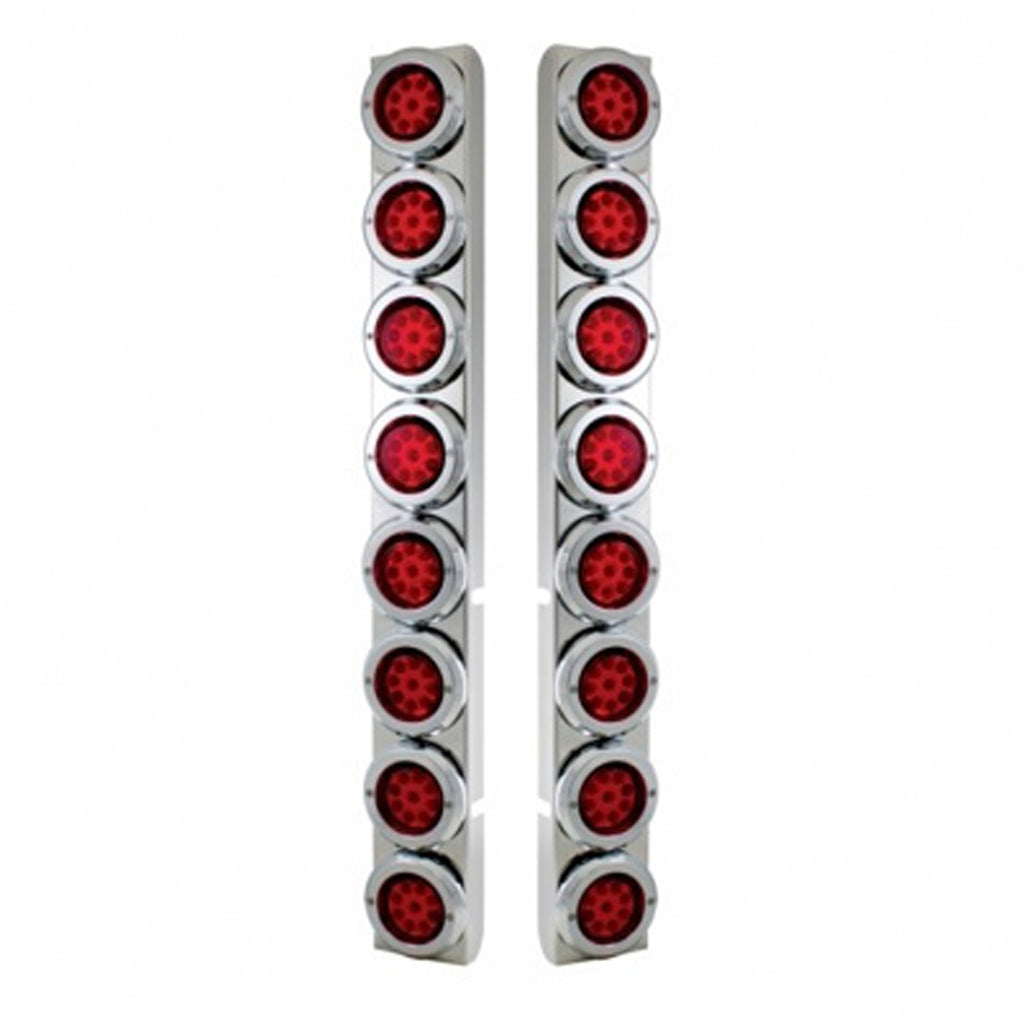 Stainless Rear Air Cleaner Bracket w/ Sixteen 9 LED 2" Reflector Lights For Peterbilt - Red LEDs (Red or Clear Lens)