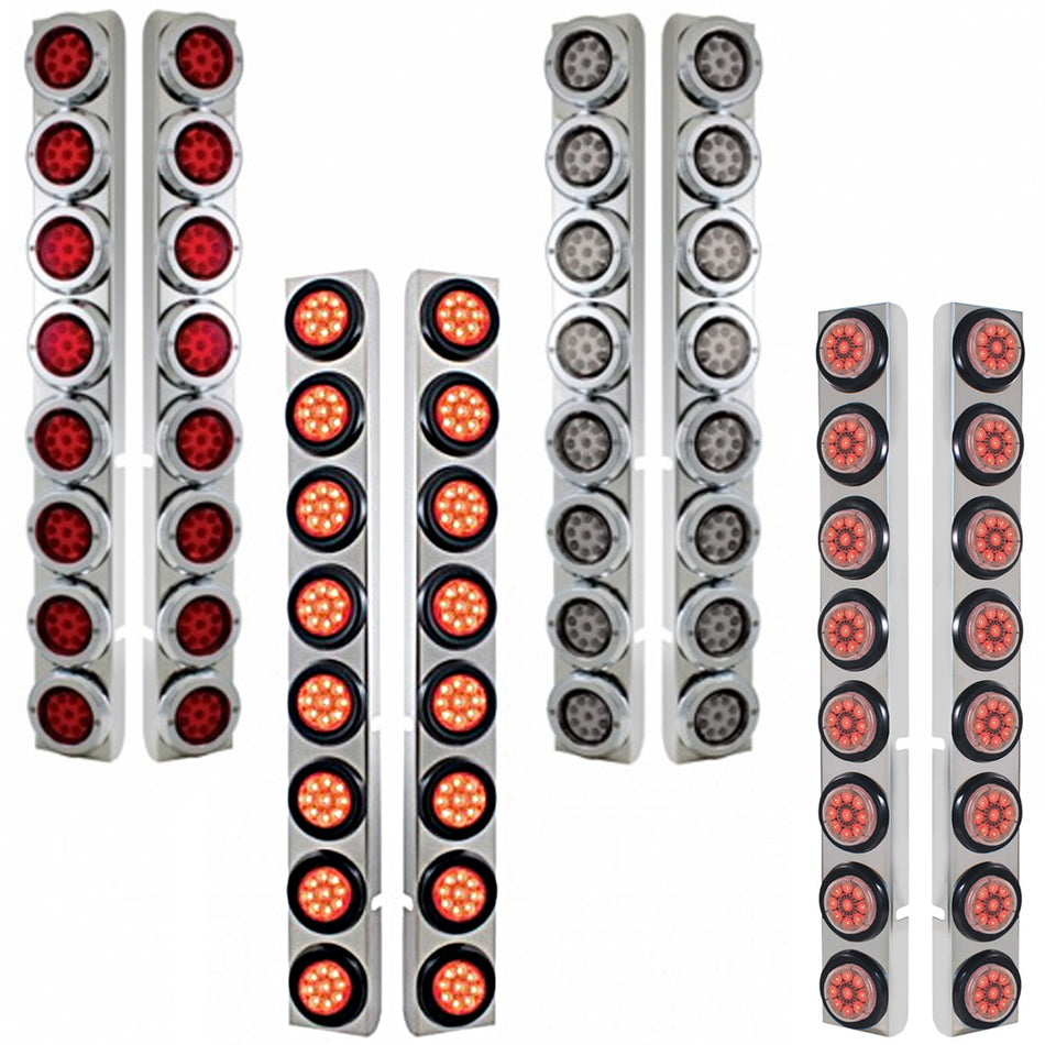 Stainless Rear Air Cleaner Bracket w/ Sixteen 9 LED 2" Reflector Lights For Peterbilt - Red LEDs (Red or Clear Lens)