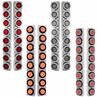 Stainless Rear Air Cleaner Bracket w/ Sixteen 9 LED 2" Reflector Lights For Peterbilt - Red LEDs (Red or Clear Lens)