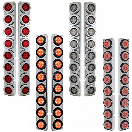 Stainless Rear Air Cleaner Bracket w/ Sixteen 9 LED 2" Reflector Lights For Peterbilt - Red LEDs (Red or Clear Lens)