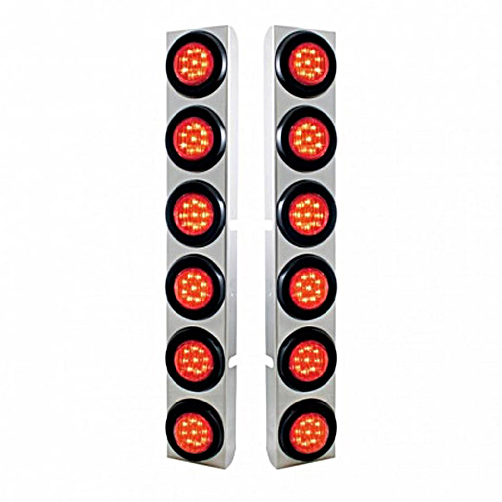 Stainless Rear Air Cleaner Bracket With Twelve 9 LED 2" Lights & Grommets For Peterbilt - Red LEDs (Red or Clear Lens)