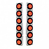 Stainless Rear Air Cleaner Bracket With Twelve 9 LED 2" Lights & Grommets For Peterbilt - Red LEDs (Red or Clear Lens)