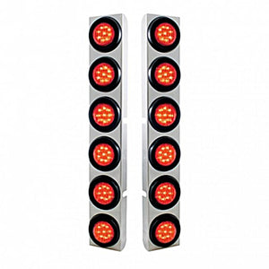 Stainless Rear Air Cleaner Bracket With Twelve 9 LED 2" Lights & Grommets For Peterbilt - Red LEDs (Red or Clear Lens)