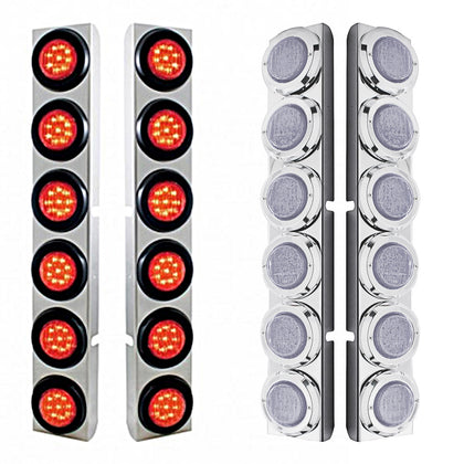 Stainless Rear Air Cleaner Bracket With Twelve 9 LED 2" Lights & Grommets For Peterbilt - Red LEDs (Red or Clear Lens)