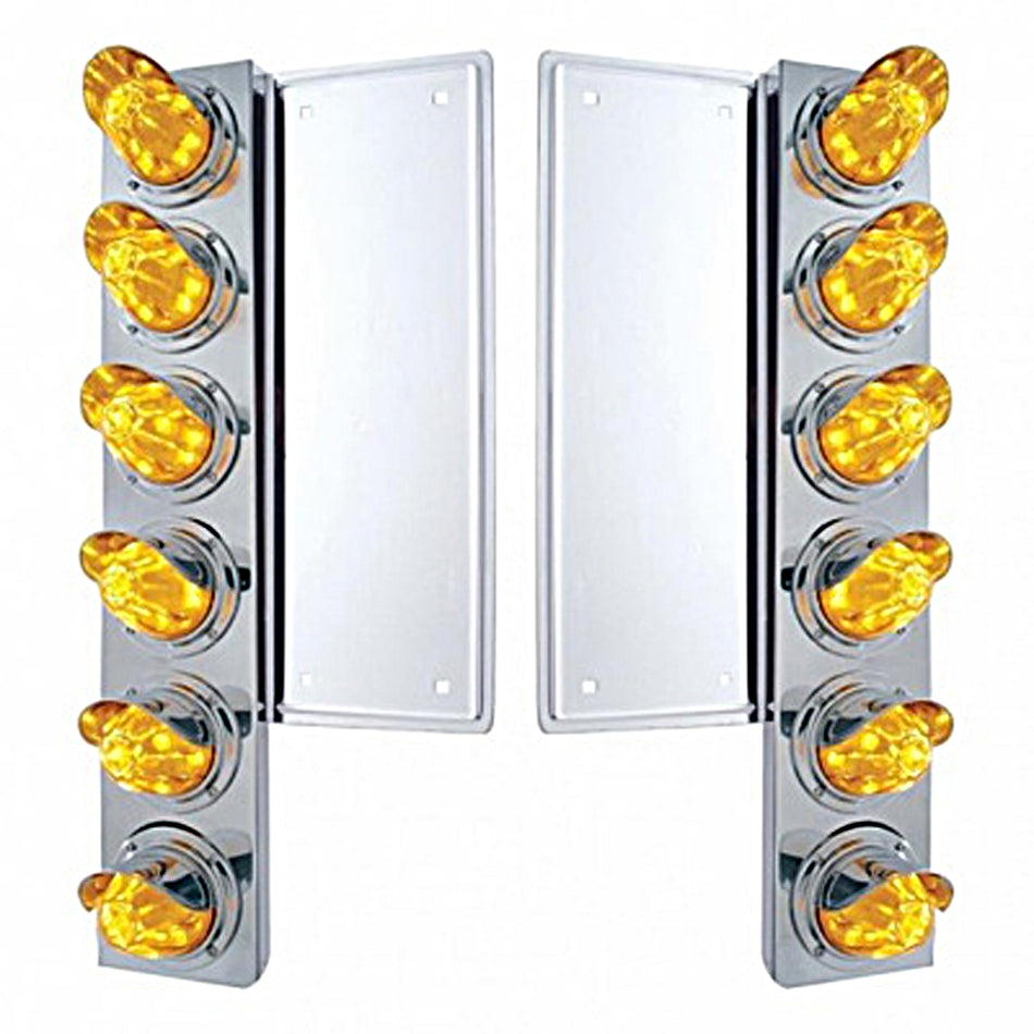 Freightliner Stainless Steel Front Air Cleaner Bracket w/ 12 X 11 Amber LEDs Watermelon Lights With or Without Visors (Amber or Clear Lens)