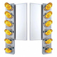 Freightliner Stainless Steel Front Air Cleaner Bracket w/ 12 X 11 Amber LEDs Watermelon Lights With or Without Visors (Amber or Clear Lens)