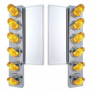 Freightliner Stainless Steel Front Air Cleaner Bracket w/ 12 X 11 Amber LEDs Watermelon Lights With or Without Visors (Amber or Clear Lens)