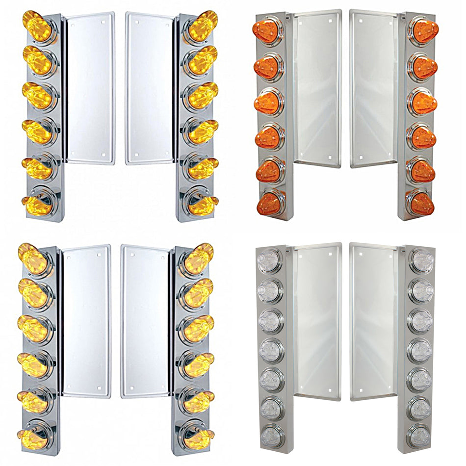 Freightliner Stainless Steel Front Air Cleaner Bracket w/ 12 X 11 Amber LEDs Watermelon Lights With or Without Visors (Amber or Clear Lens)