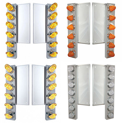 Freightliner Stainless Steel Front Air Cleaner Bracket w/ 12 X 11 Amber LEDs Watermelon Lights With or Without Visors (Amber or Clear Lens)