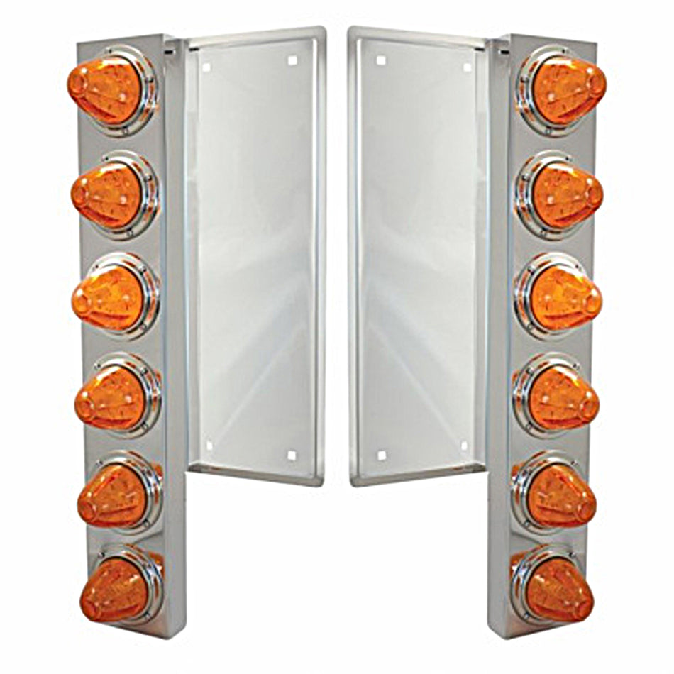 Freightliner Stainless Steel Front Air Cleaner Bracket w/ 12 X 11 Amber LEDs Watermelon Lights With or Without Visors (Amber or Clear Lens)