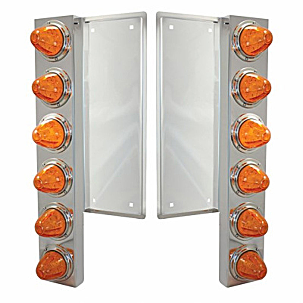 Freightliner Stainless Steel Front Air Cleaner Bracket w/ 12 X 11 Amber LEDs Watermelon Lights With or Without Visors (Amber or Clear Lens)