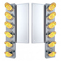 Freightliner Stainless Steel Front Air Cleaner Bracket w/ 12 X 11 Amber LEDs Watermelon Lights With or Without Visors (Amber or Clear Lens)