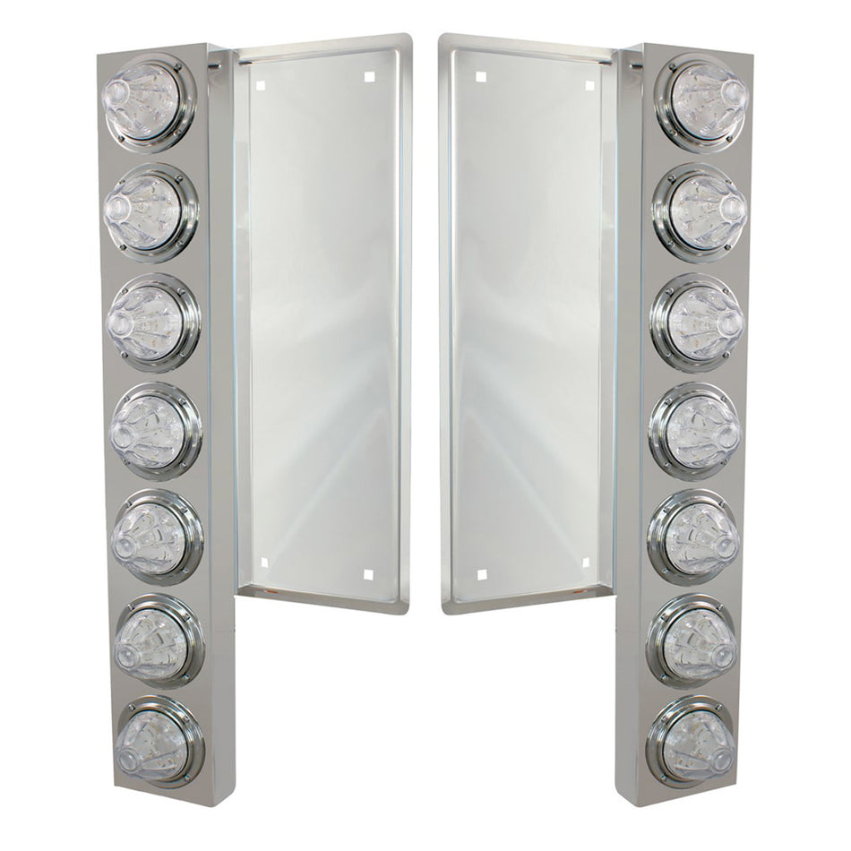 Freightliner Stainless Steel Front Air Cleaner Bracket w/ 12 X 11 Amber LEDs Watermelon Lights With or Without Visors (Amber or Clear Lens)