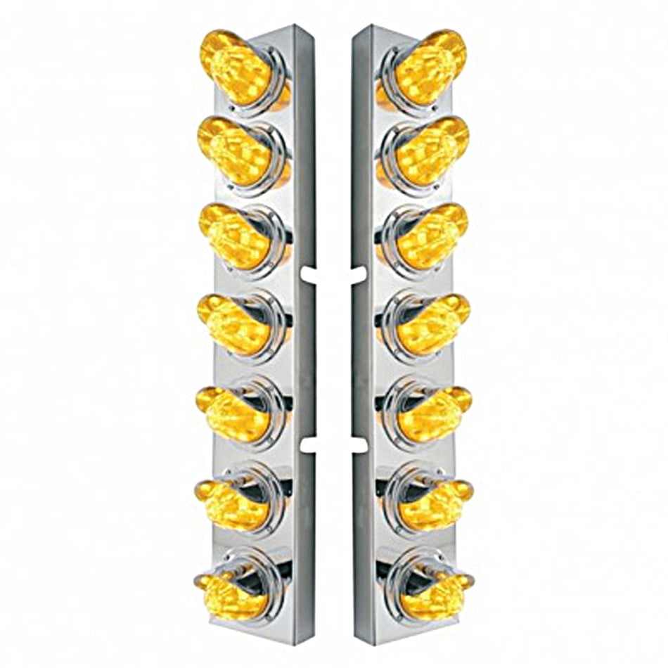 Kenworth Stainless Steel Front Air Cleaner Bracket w/ 14 X 11 Amber LED Watermelon Light w/ Bezels or Visors - Amber LEDs (Amber or Clear Lens)