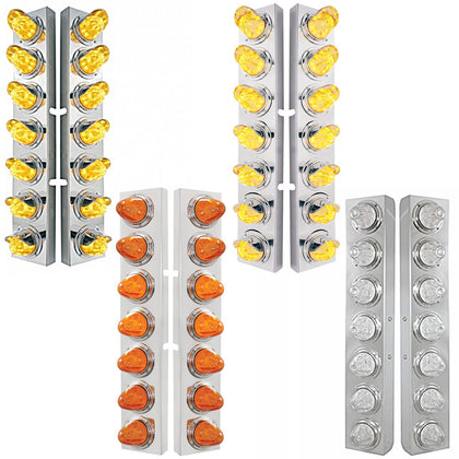 Kenworth Stainless Steel Front Air Cleaner Bracket w/ 14 X 11 Amber LED Watermelon Light w/ Bezels or Visors - Amber LEDs (Amber or Clear Lens)