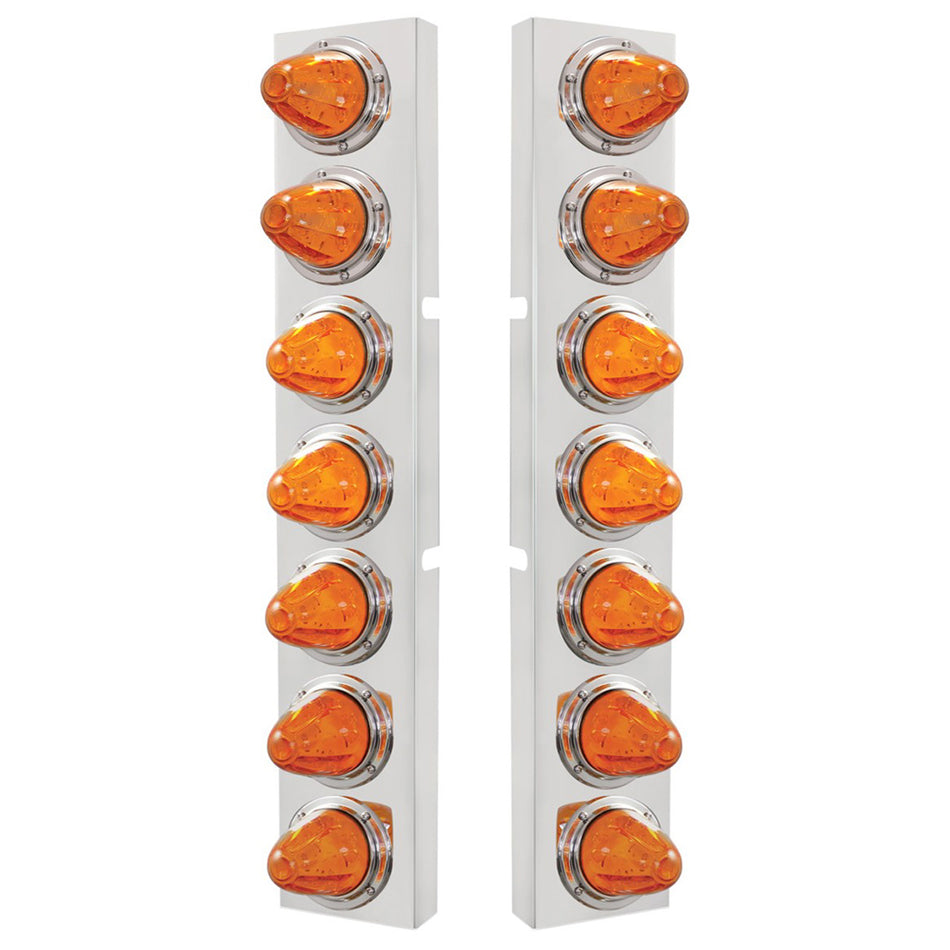 Kenworth Stainless Steel Front Air Cleaner Bracket w/ 14 X 11 Amber LED Watermelon Light w/ Bezels or Visors - Amber LEDs (Amber or Clear Lens)