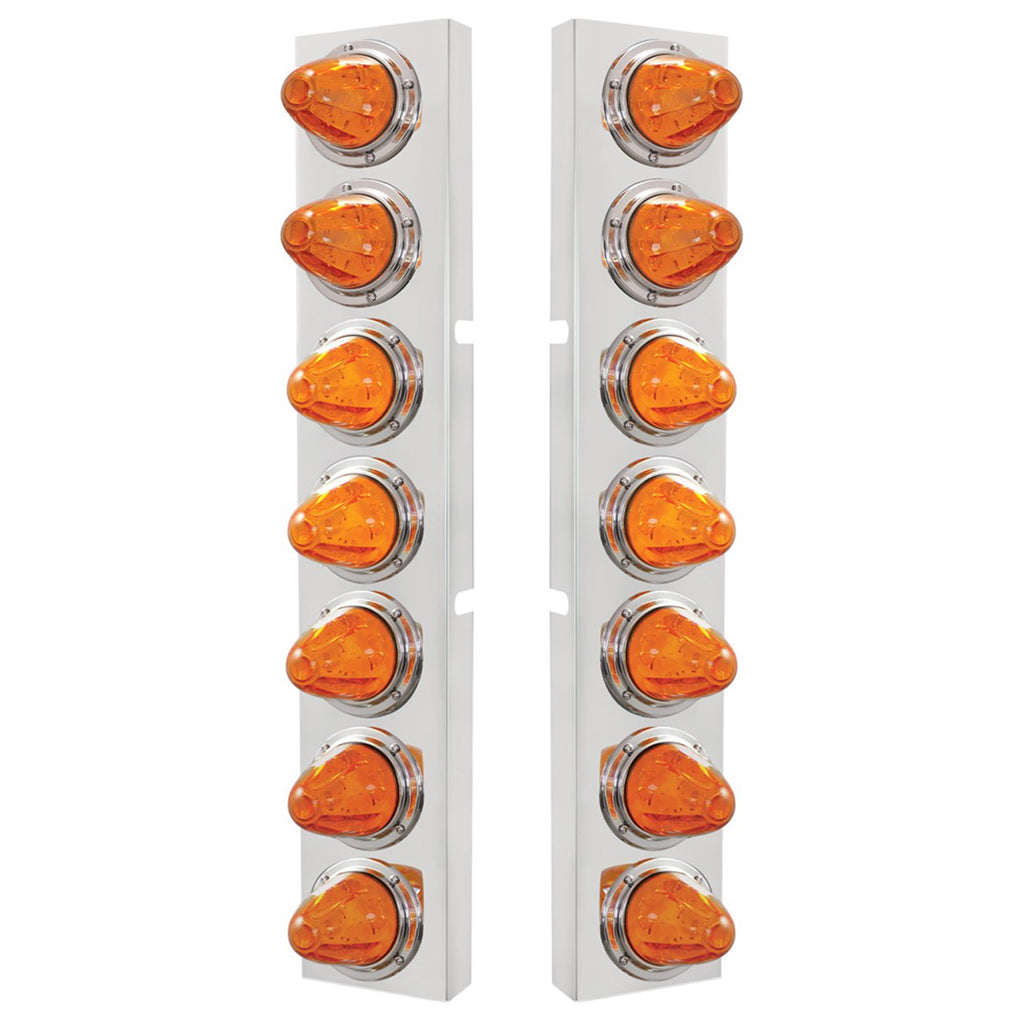 Kenworth Stainless Steel Front Air Cleaner Bracket w/ 14 X 11 Amber LED Watermelon Light w/ Bezels or Visors - Amber LEDs (Amber or Clear Lens)