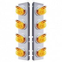 Stainless Steel Front Air Cleaner Bracket w/ 8 X 17 LED Reflector Lights & Visors For Peterbilt - Amber LEDs (Amber or Clear Lens)