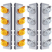 Stainless Steel Front Air Cleaner Bracket w/ 8 X 17 LED Reflector Lights & Visors For Peterbilt - Amber LEDs (Amber or Clear Lens)